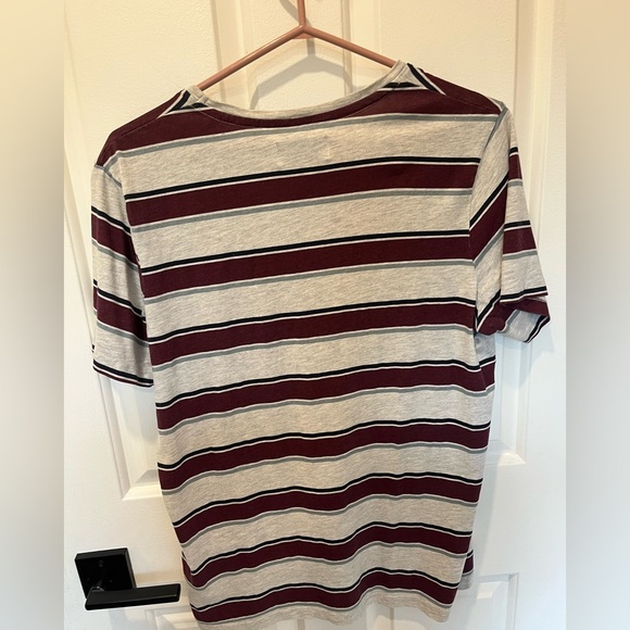 Men's Striped Gray and Maroon T-Shirt - Picture 3 of 4